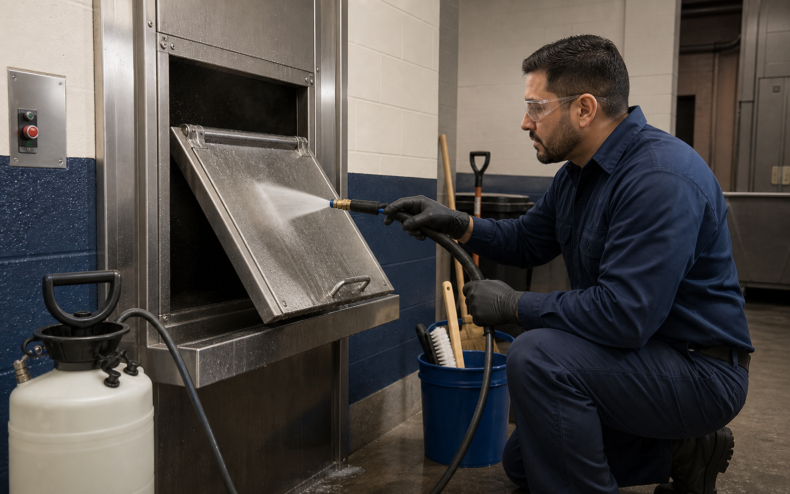 Trash chute cleaning and deodorizing service