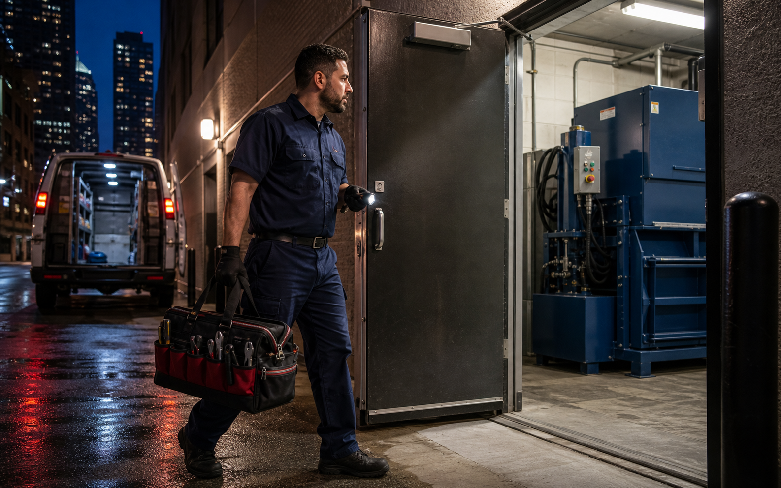 Emergency repair technician arriving for service